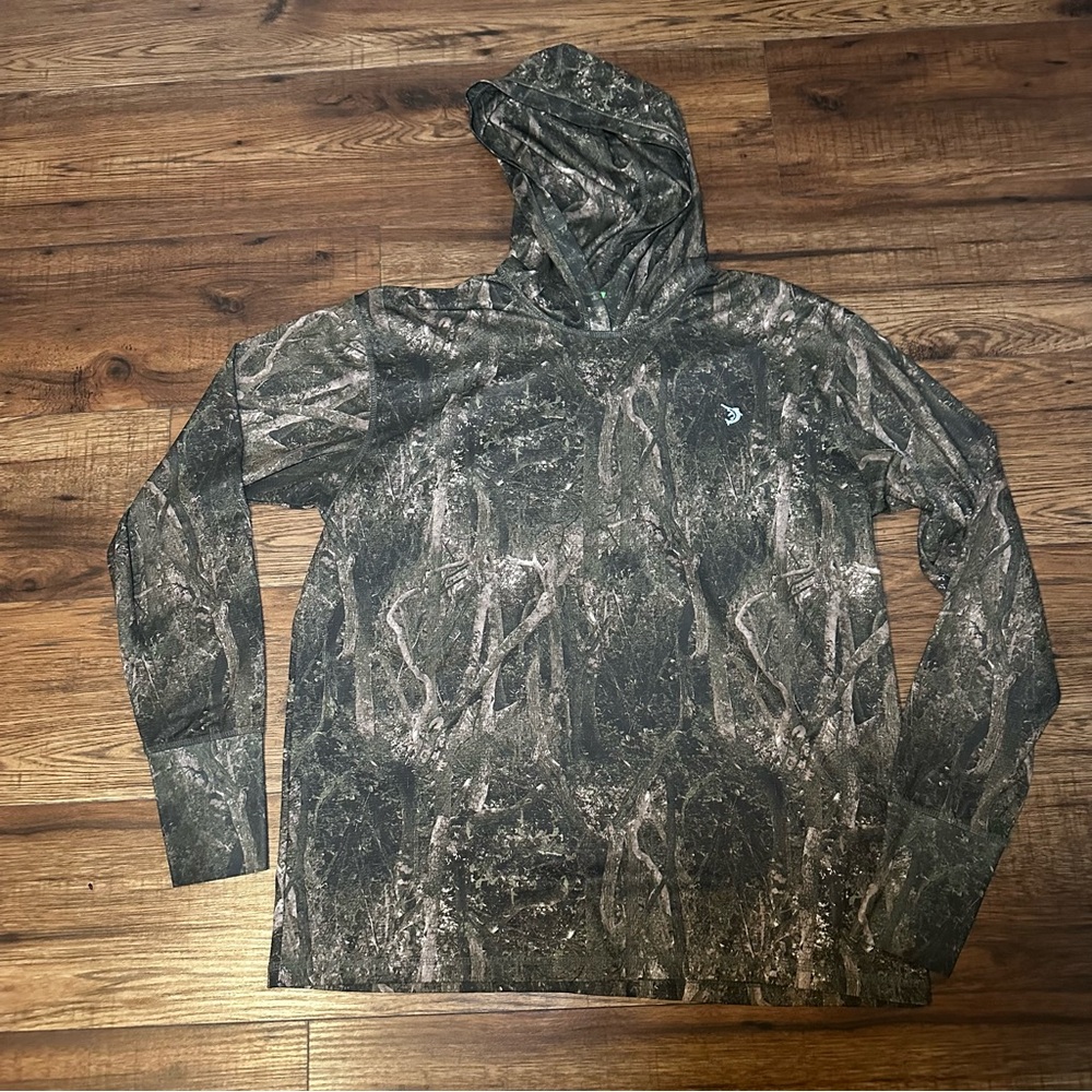 Reel Legends Men's Long Sleeve Camo Hooded Shirt - Green, Brown, Black